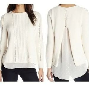 Lucky Brand Women's Ivory Sparkle Knit Split Back Metallic Sweater Sz L